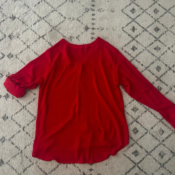 Womens Express Red long sleeve V neck blouse flowy Career Work Holiday Party - Picture 3 of 8